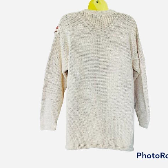 Vintage Floral Embroidered Grandma Fisherman Chunky Beige Sweater. Size Medium - Picture 11 of 11